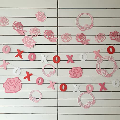 Pinfliers 25th Anniversary Decoration Items/Pink Flower Theme Birthday Decorations/Bride To Be Décor, Welcome Baby Home/Wall Backdrop/Rose Paper Bunting,Flags,Banner,Streamers,Pennants/10 pcs/56 in - Image 5