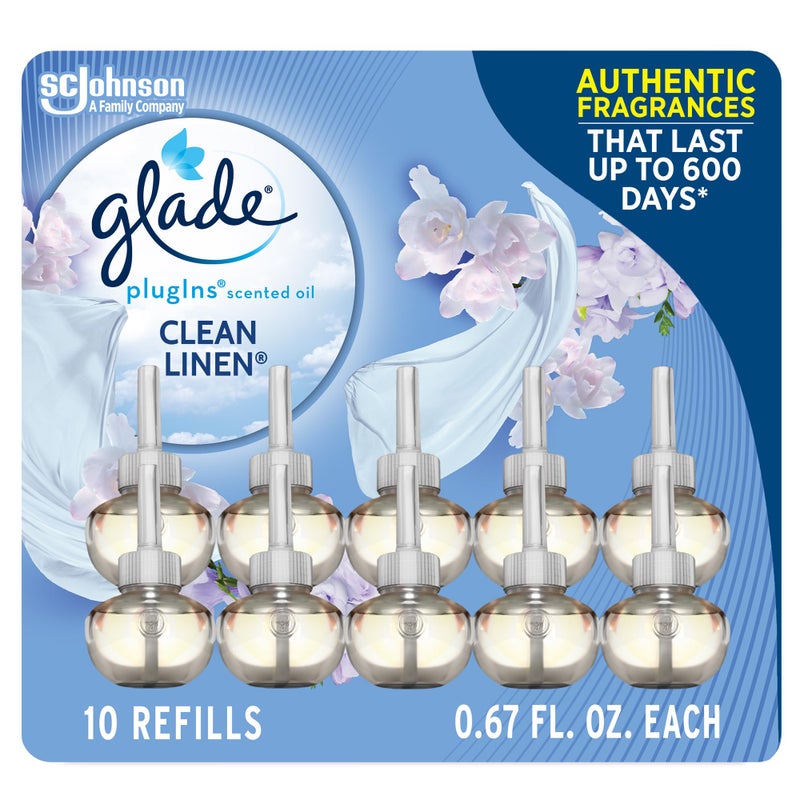 Glade Glade PlugIns Scented Oil 10 Refills, Air Freshener, Clean Linen, 10 x 0.67 oz, Packaging May Vary  - Image 1