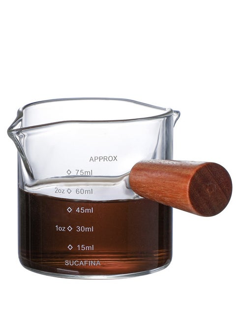 Glass Measuring Cup Coffee Espresso Mesure Jug With Wood Handle 70ML Barista Cup For Milk Tea