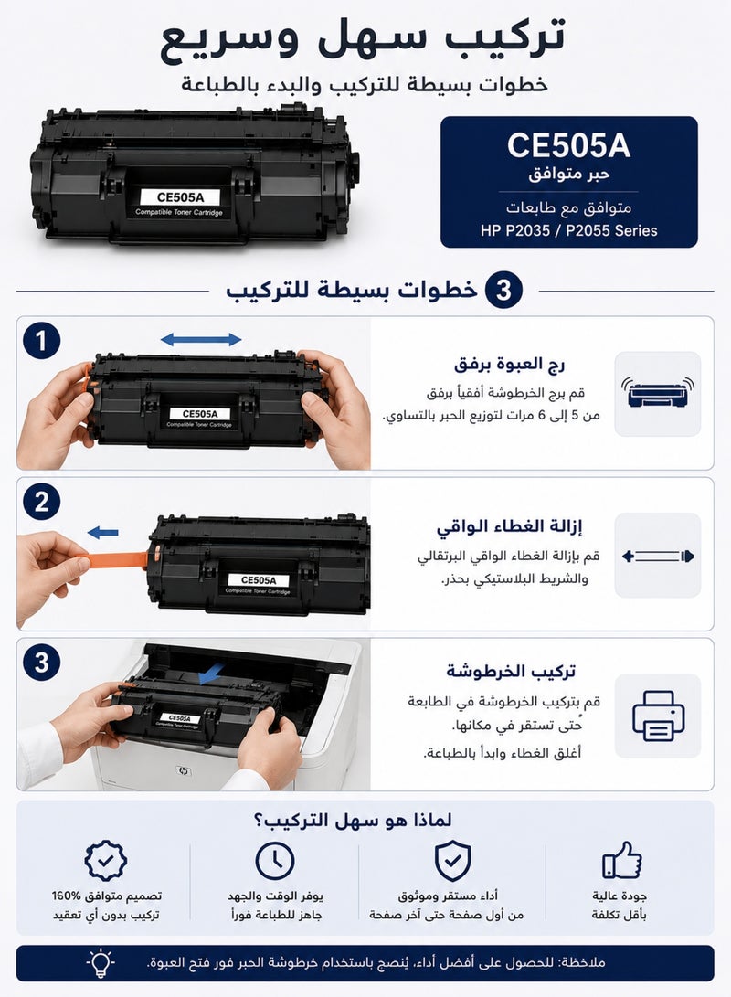 Taraf Compatible CE505A Black Toner Cartridge Replacement for HP 05A | HP LaserJet P2035 & P2055 Series Printers - Image 5