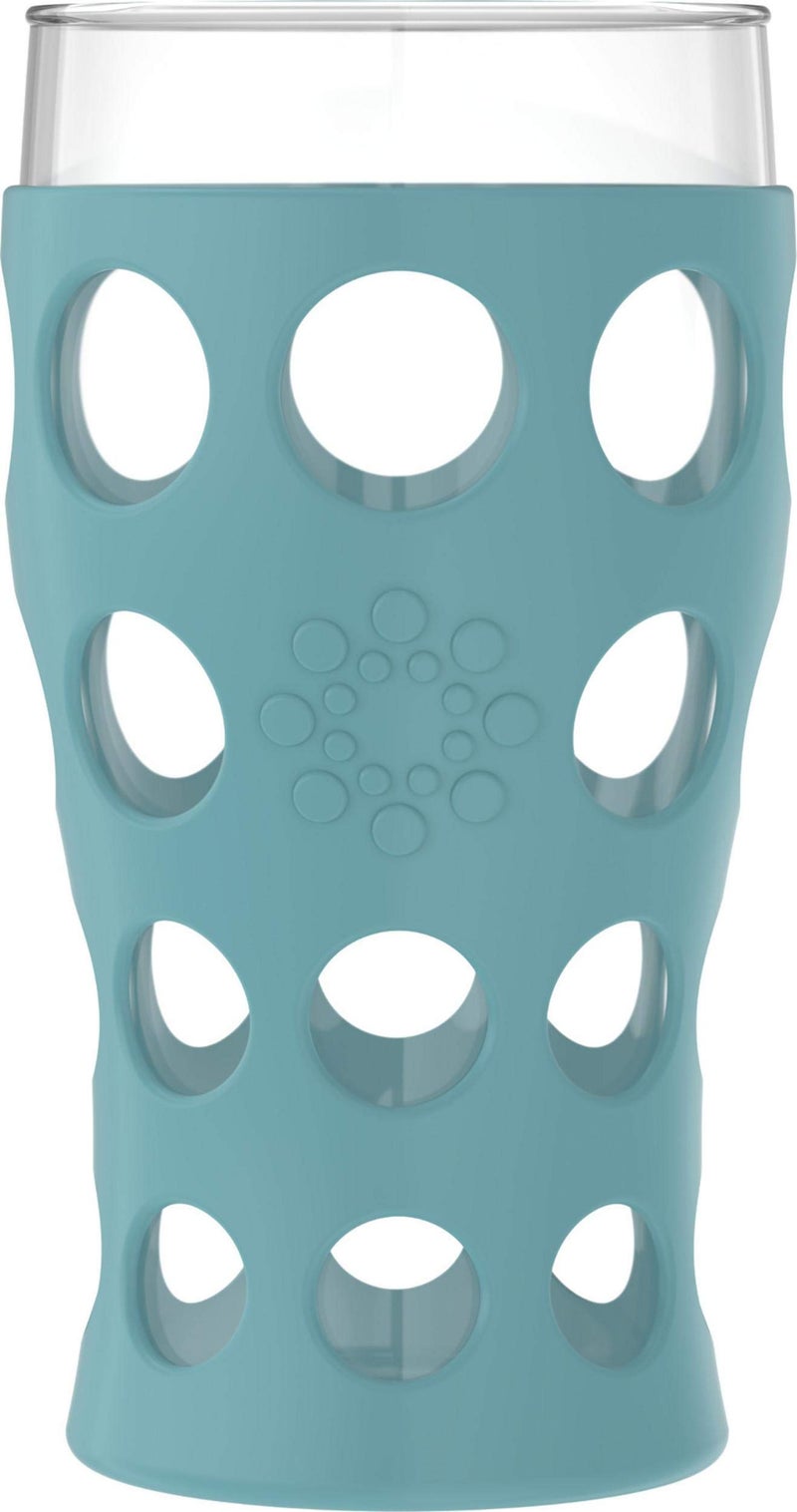 لايف فاكتوري Lifefactory 20-Ounce Beverage Glasses with Protective Silicone Sleeves, 4 Count (Pack of 1), Stone Gray, Aqua Teal, Dusty Purple, Carbon - Image 3