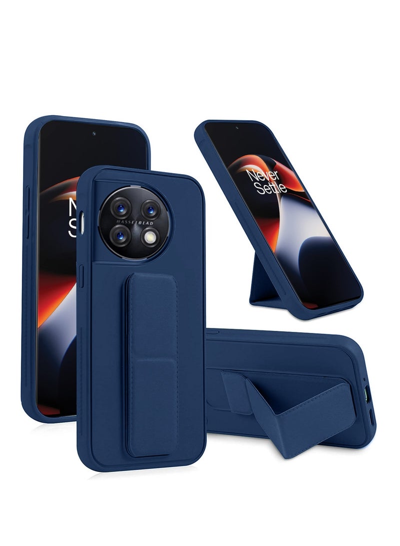 Wtech Hand Grip Foldable Magnetic Kickstand Wrist Strap Finger Grip With Built-In Iron Case Cover For OnePlus 11R 5G 2023 Navy Blue - Image 1