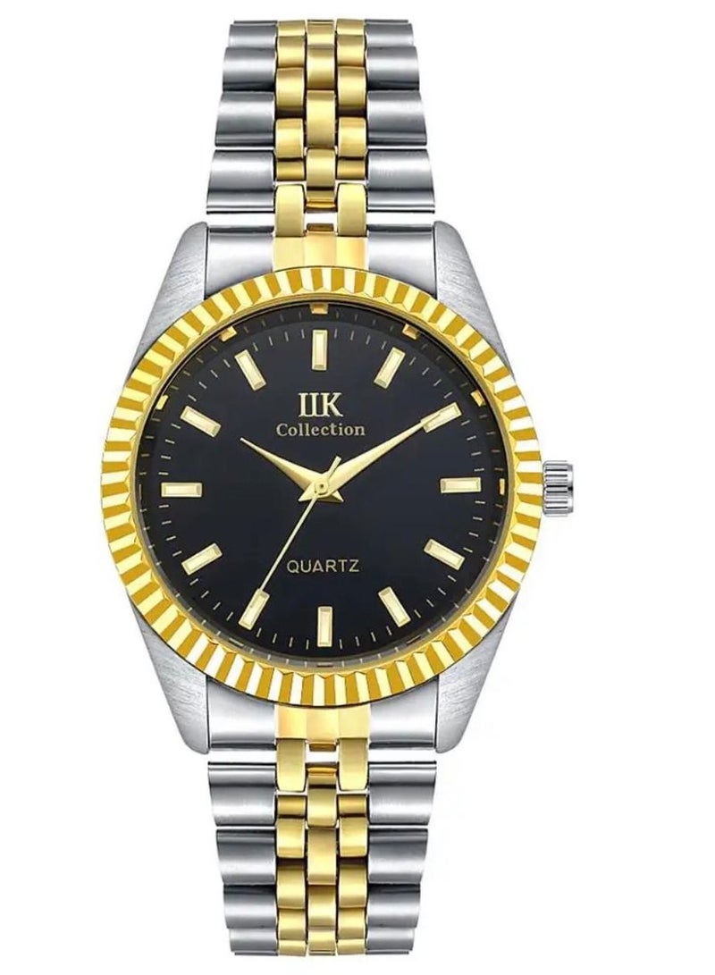 IIK Collection Men's Wrist Watch, Silver And Gold Band with Black Dial - Image 1