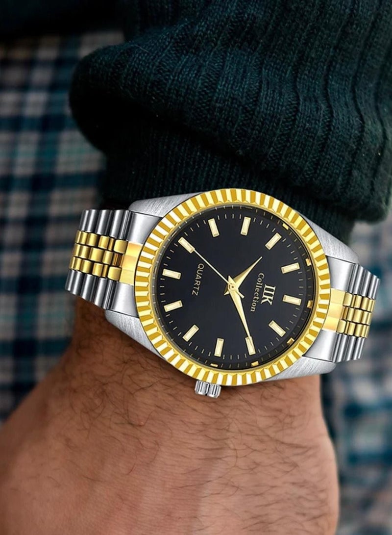 IIK Collection Men's Wrist Watch, Silver And Gold Band with Black Dial - Image 2