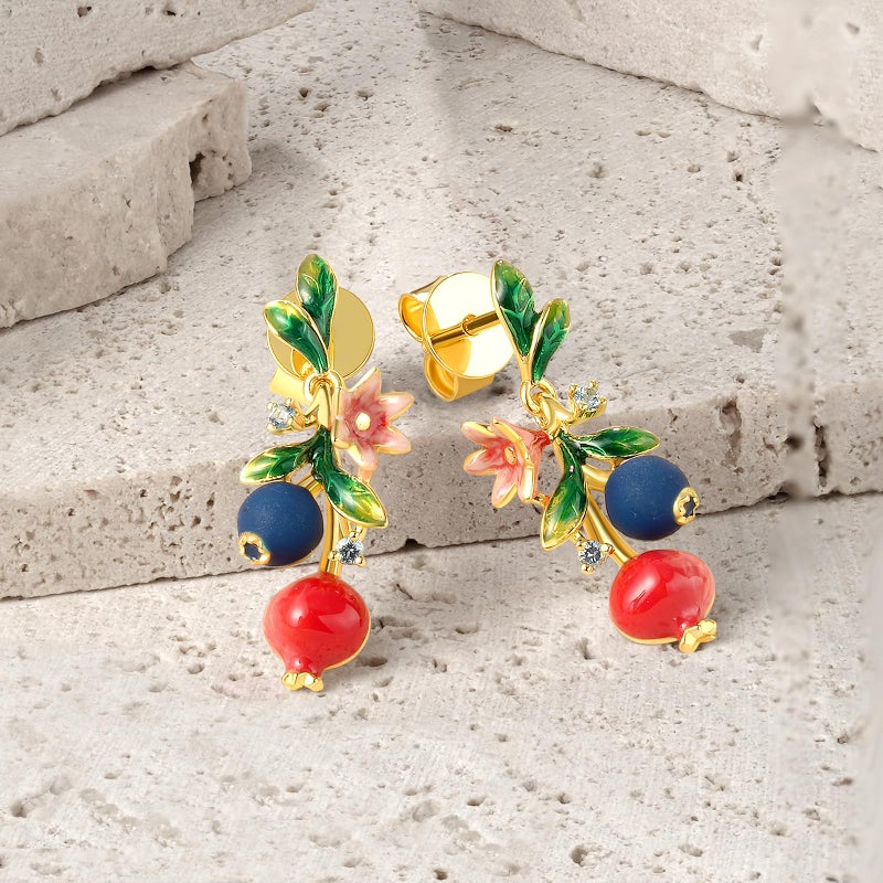 Santuzza 925 Sterling Silver Blueberry Drop Earrings Blue Spinel Enamel Fruit & Flower Stud Earrings for Women - Image 3
