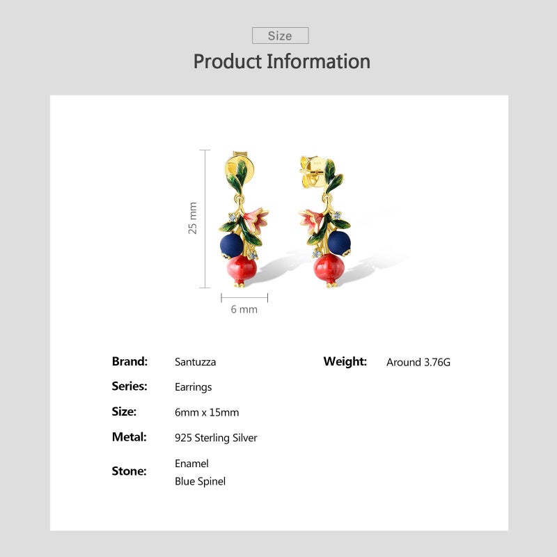 Santuzza 925 Sterling Silver Blueberry Drop Earrings Blue Spinel Enamel Fruit & Flower Stud Earrings for Women - Image 4