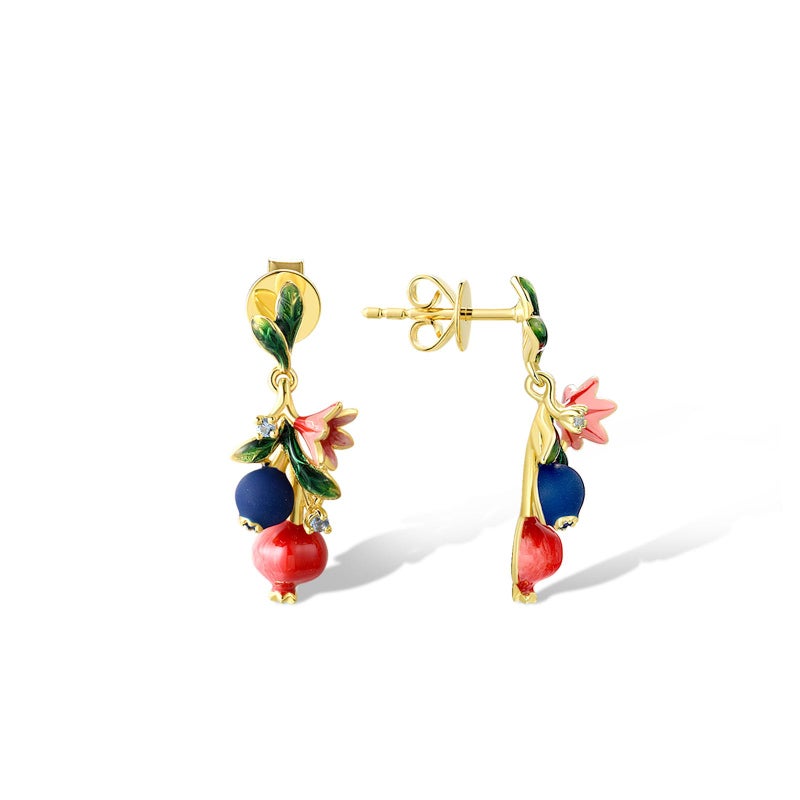 Santuzza 925 Sterling Silver Blueberry Drop Earrings Blue Spinel Enamel Fruit & Flower Stud Earrings for Women - Image 2