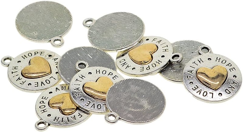 klarako 10 Pieces of Alloy Material Eyecatching Charms Charms DIY Accessories for Earrings Multi, love hope faith heart 24x20mm - Image 1