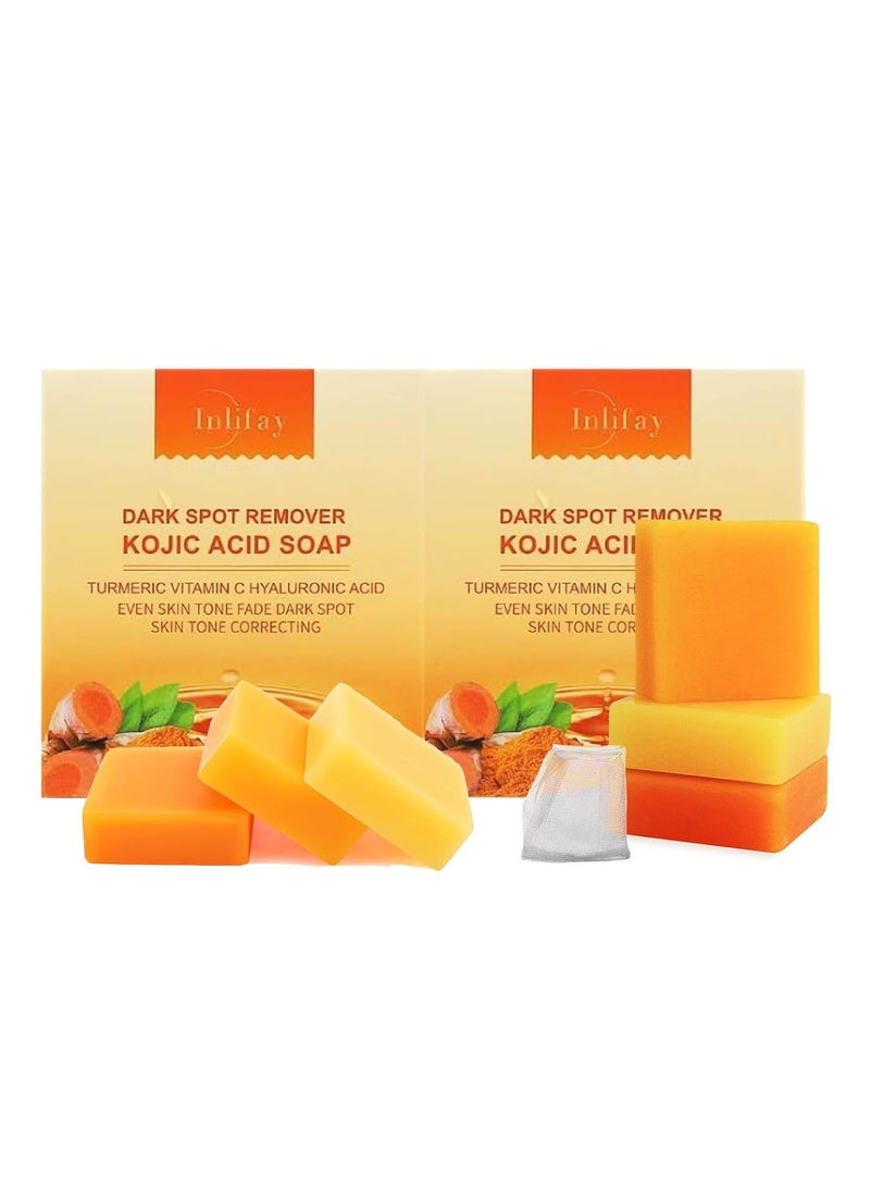 Inlifay - Inlifay Kojic Acid Soap with Turmeric: Dark Spot Remover Soap with Vitamin C, Vitamin E, Retinol, Collagen, Hyaluronic Acid, Moisturizing for Body & Face Pack of 2 - Image 1