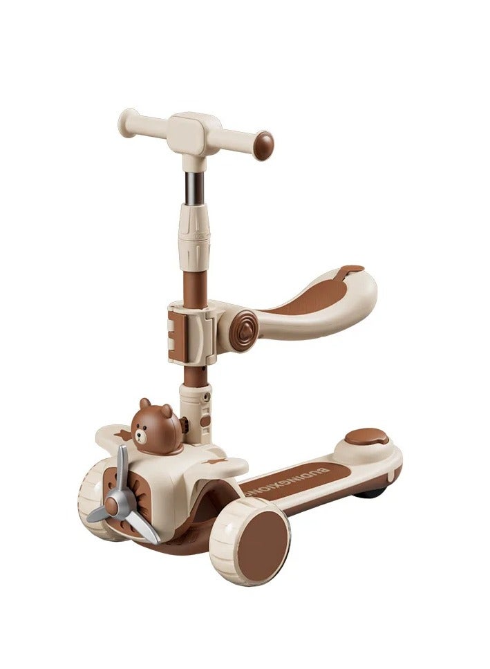 سكوتر أطفال بثلاث عجلات 2 في 1 أنيق / محمول ومدمج / ارتفاع قابل للتعديل / مقعد قابل للطي للأولاد / البنات-متعدد الألوان - Image 1