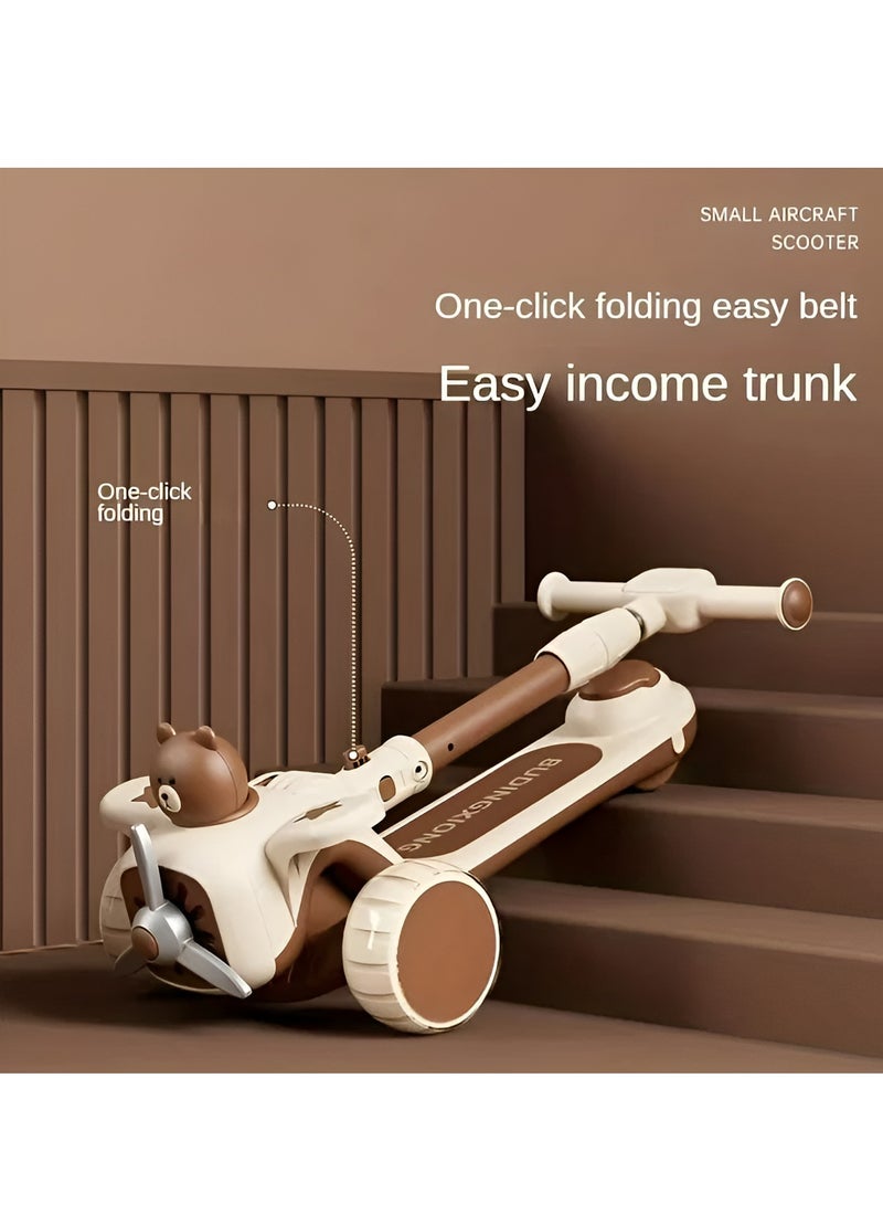 سكوتر أطفال بثلاث عجلات 2 في 1 أنيق / محمول ومدمج / ارتفاع قابل للتعديل / مقعد قابل للطي للأولاد / البنات-متعدد الألوان - Image 4