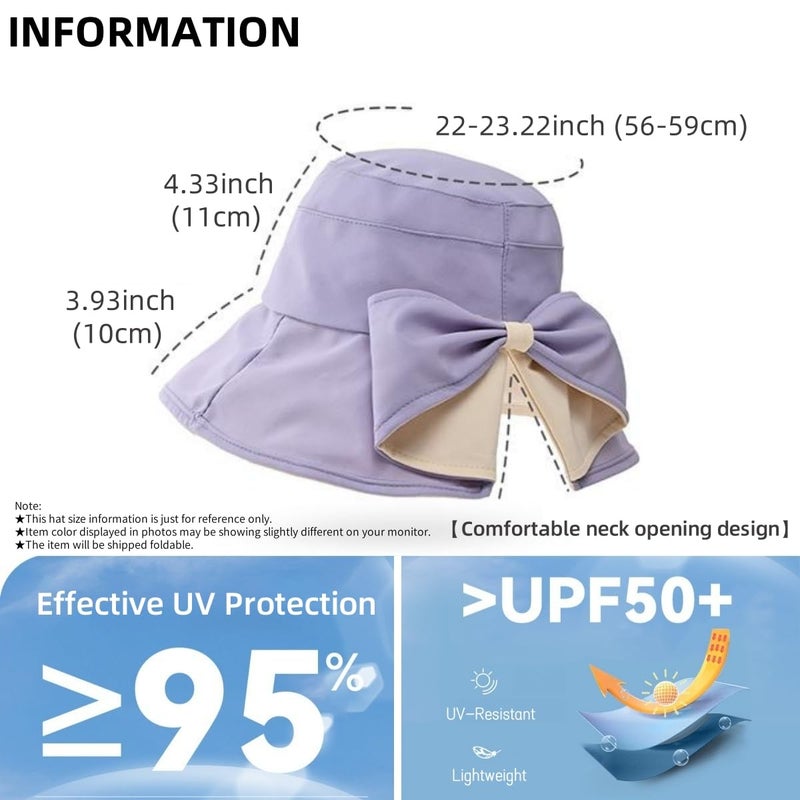Qzkouma Womens Wide Brim Sun Hats UPF50+ UV Packable Beach Hat Summer Bow Decoration Bucket Cap for Travel Black - Image 4