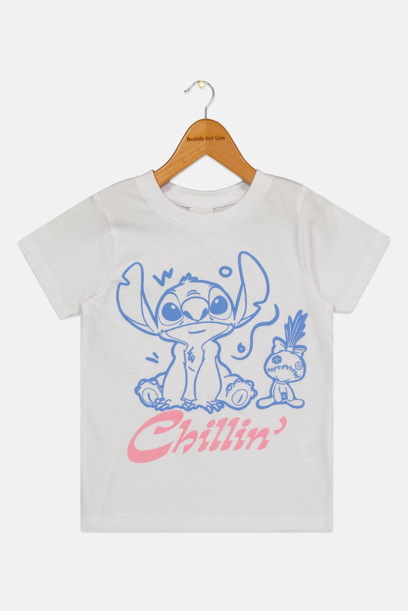 Disney Lilo And Stitch Toddlers Girl Graphic Print Short Sleeve T-Shirt, White - Image 2