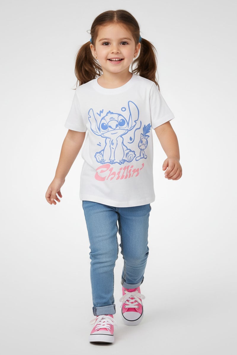 Disney Lilo And Stitch Toddlers Girl Graphic Print Short Sleeve T-Shirt, White - Image 1