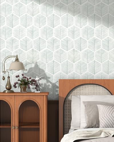 OSECAGE Modern Peel and Stick Wallpaper 17.3''×78.8'' Geometric Wallpaper Boho Contact Paper Green and White Self-Adhesive Wall Paper Removable Decorative Wallpapers for Bedroom Bathroom Cabinets Decor Vinyl - Image 4