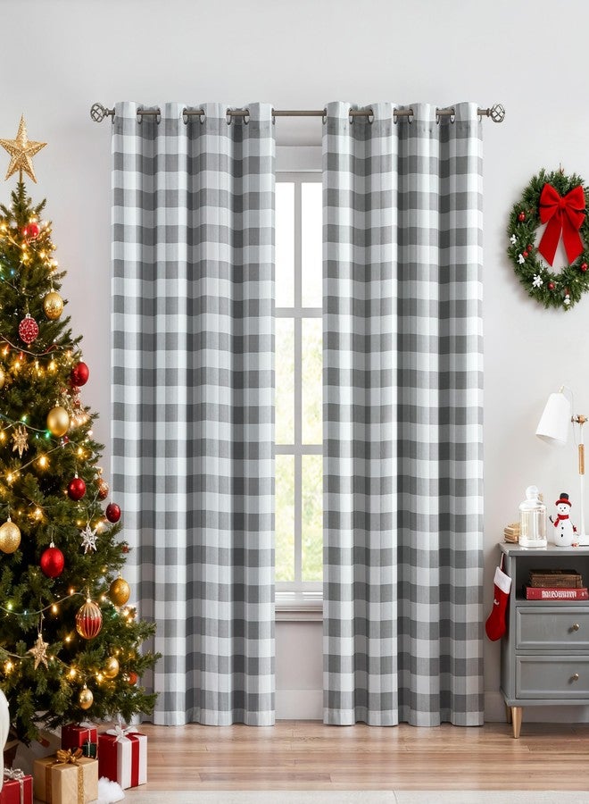 Randall Gray Checkered 80% Blackout 84 Inches Curtain Panels for Laundry Rooms/Bathrooms/Kitchens Room Darkening Farmhouse Window Treatment with Grommet Top Design,2 Panels, 52"x 54", Gray/White - Image 1