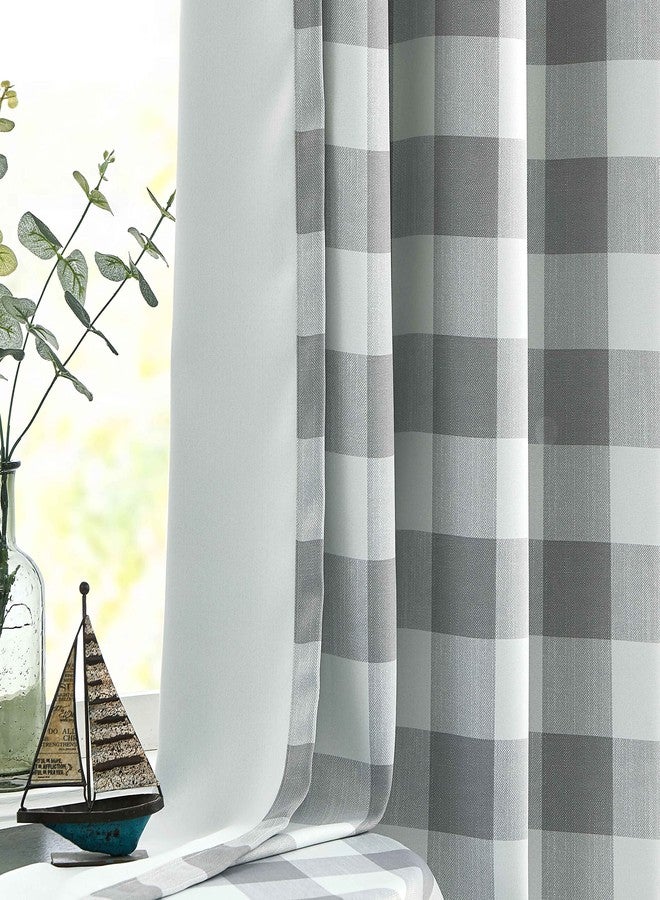Randall Gray Checkered 80% Blackout 84 Inches Curtain Panels for Laundry Rooms/Bathrooms/Kitchens Room Darkening Farmhouse Window Treatment with Grommet Top Design,2 Panels, 52"x 54", Gray/White - Image 2