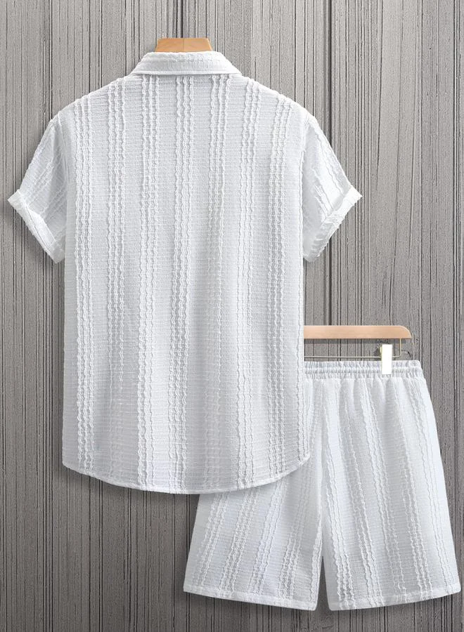 Take Two Men White Textured Short Sleeve Button Front Shirt and Shorts Co-Ords