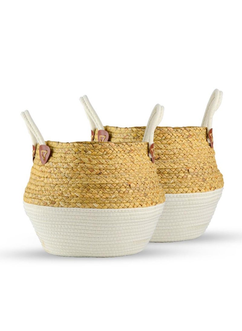BASURRAH Handwoven Rattan Storage Basket for Camping and Outdoor Picnics 2-Piece Set 