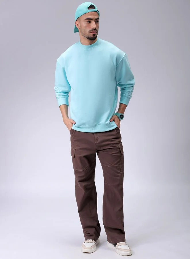 شركة المرآب الهندية Men Oversized Solid Crew Neck Overhead Sweatshirt