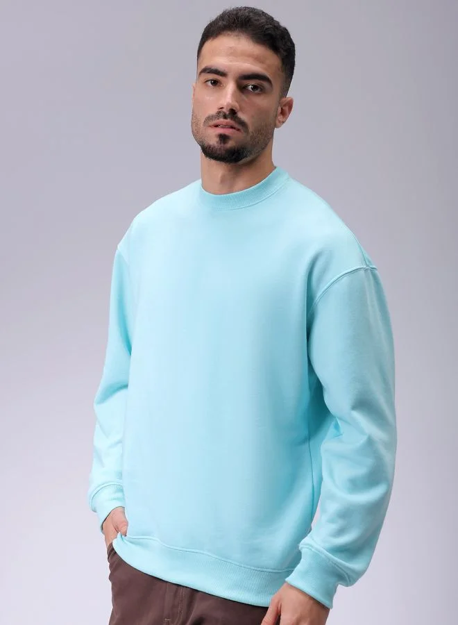 شركة المرآب الهندية Men Oversized Solid Crew Neck Overhead Sweatshirt