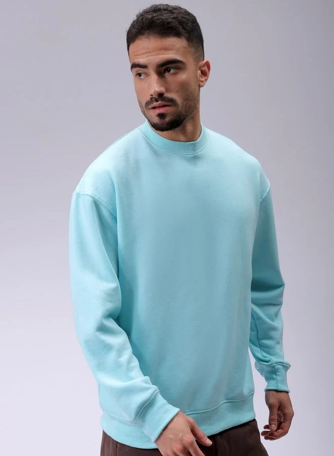 شركة المرآب الهندية Men Oversized Solid Crew Neck Overhead Sweatshirt