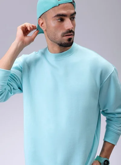 شركة المرآب الهندية Men Oversized Solid Crew Neck Overhead Sweatshirt