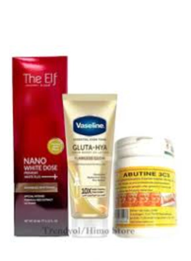 The Elf Nano White Dose Premium White Plus Serum 60ml & Gluta-Hya Serum Burst Lotion Smooth Radiance & Gluta-Hya Serum Burst Lotion (Smooth Radiance / Flawless Glow) - Set