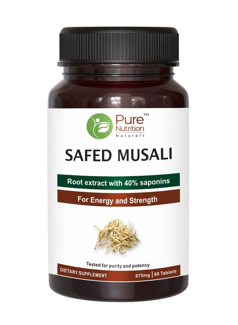 Pure Nutrition Safed Musli Root Extract 500mg Asparagus Adscendens 40 Percent Saponins 60 Veg Tab Non GMO Gluten Free