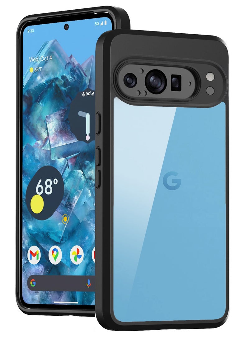 متوافق مع هاتف Google Pixel 9 Pro xl، جراب شفاف ومقاوم للصدمات بدرجة عسكرية ومضاد للاصفرار، جراب هاتف واقٍ نحيف وغطاء كامل من الصدمات مع عدسة كاميرا واقية - أسود - Image 1