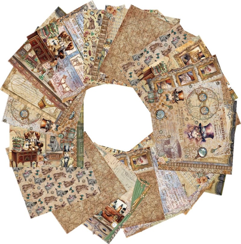 DESEACO 24 Sheets Vintage Cat Scrapbooking Paper Pad 6x6, Decorative Single-Side Craft Paper for Adult Journaling, Card Making, Collage & DIY Scrapbook Projects - Image 5