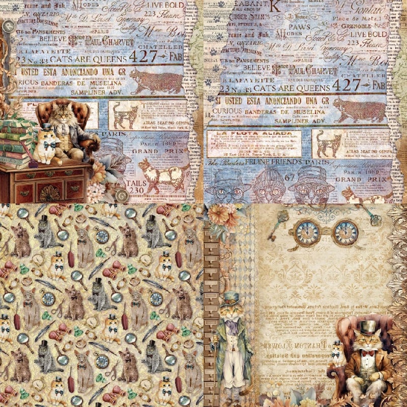 DESEACO 24 Sheets Vintage Cat Scrapbooking Paper Pad 6x6, Decorative Single-Side Craft Paper for Adult Journaling, Card Making, Collage & DIY Scrapbook Projects - Image 3