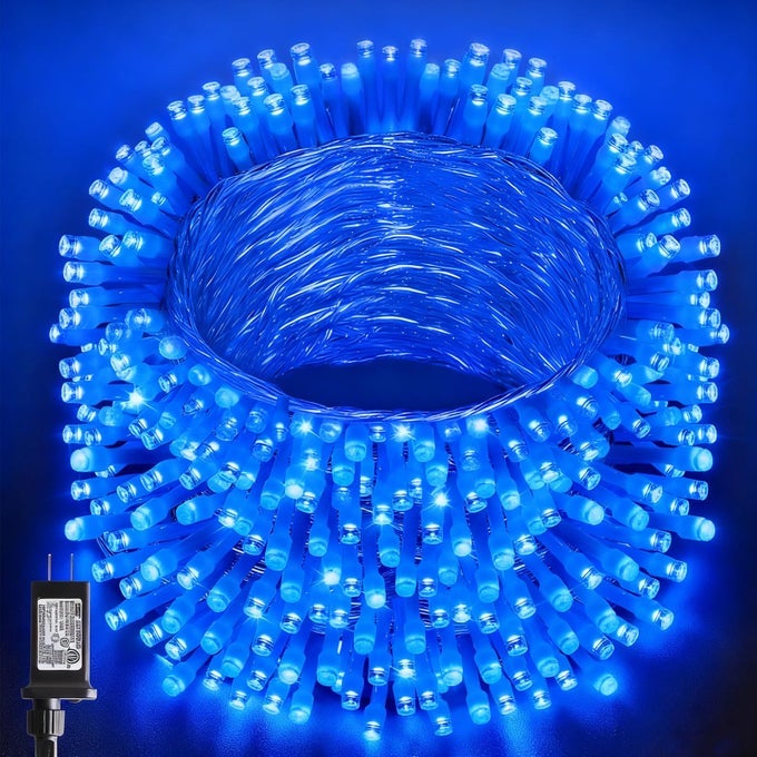 66FT 200LED BLUE CHRISTMAS LIGHTS PLUG INCONNECTABLE CHRISTMAS TREE LIGHTS8 MODES STRING LIGHTS INDOOR OUTDOOR FOR HALLOWEEN TREE PARTY BEDROOM GARDEN DECOR CLEAR WIRE