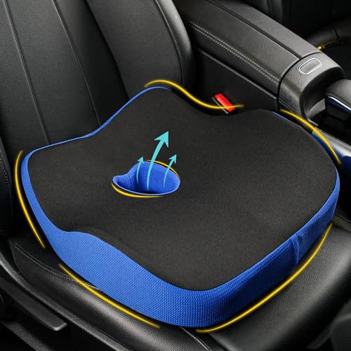 Allaboutsla Car Seat Cushion Ergonomic Memory Foam Car Cushion for Sciatica Pain Relief Larger Driving Seat Pillow for Short Drivers on Long Drives Butt Pillow for Truck Office Wheelchair BlackBlue - Image 1