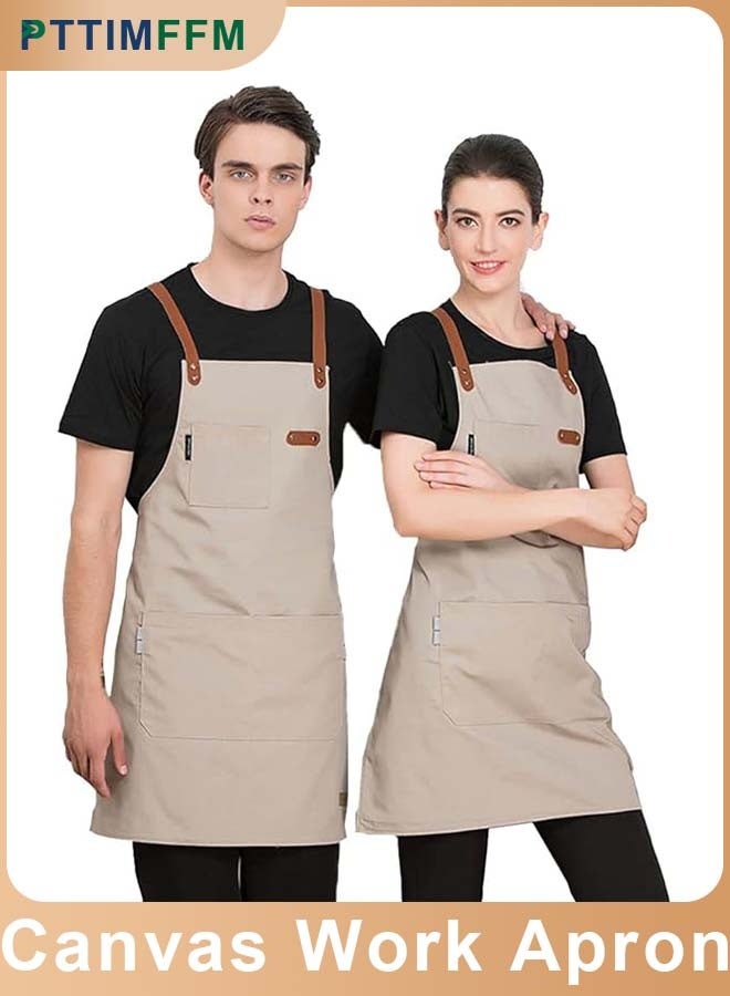 PTTIMFFM Heavy-Duty Canvas Work Apron with Adjustable Cross-Back Straps and Multi-Pocket Tool Storage for Kitchen, Workshop & Garden - Image 1