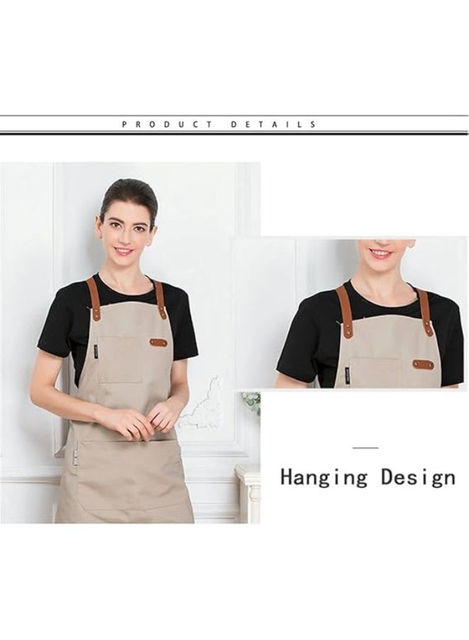 PTTIMFFM Heavy-Duty Canvas Work Apron with Adjustable Cross-Back Straps and Multi-Pocket Tool Storage for Kitchen, Workshop & Garden - Image 2