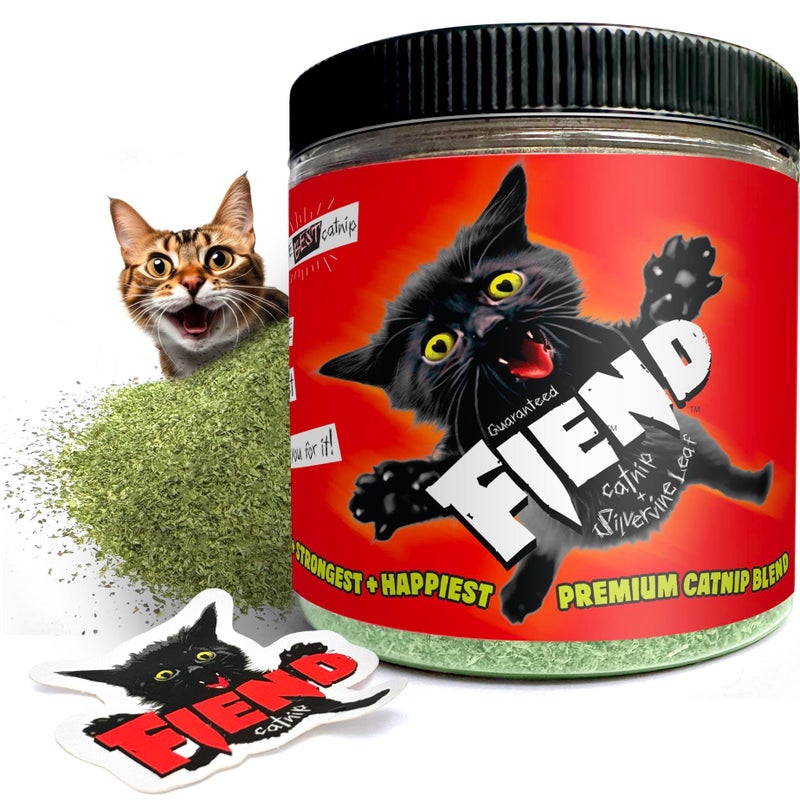 Fiend Catnip for Cats | Enhanced with SilverVine | Safety-Cut Premium Cat Nip with Vegan Silvervine + Sticker | Ultra Potent and Super Soft Catnip Silvervine Blend - Image 1