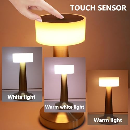 CYMNIX Rechargeable Golden LED Touch Lamp – Cordless Dimmable Table Light with 3 Brightness Levels | Portable Metal Bedside Lamp for Bedroom, Living Room, Café & Restaurant Décor - Image 3