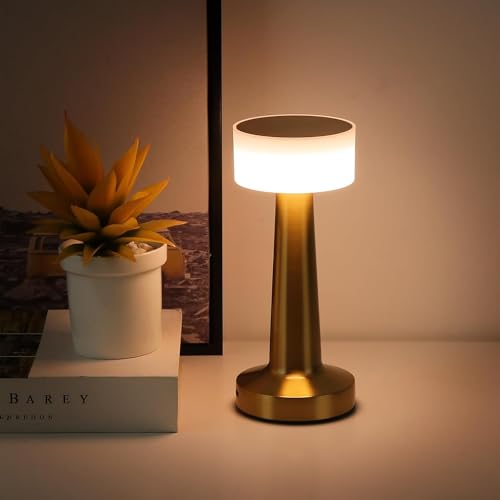 CYMNIX Rechargeable Golden LED Touch Lamp – Cordless Dimmable Table Light with 3 Brightness Levels | Portable Metal Bedside Lamp for Bedroom, Living Room, Café & Restaurant Décor - Image 1