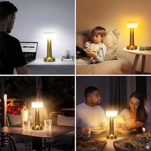CYMNIX Rechargeable Golden LED Touch Lamp – Cordless Dimmable Table Light with 3 Brightness Levels | Portable Metal Bedside Lamp for Bedroom, Living Room, Café & Restaurant Décor - Image 2