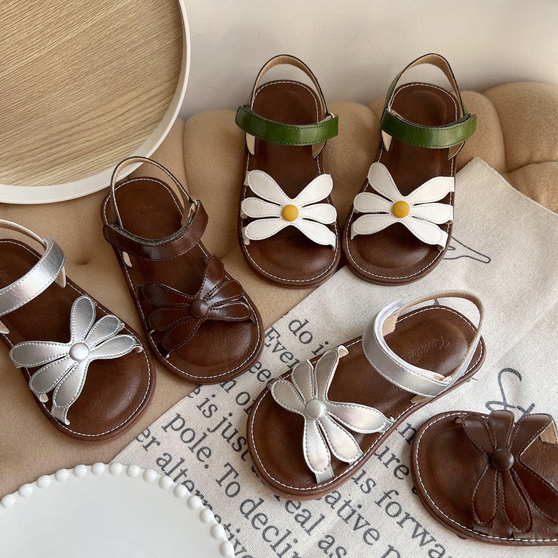 Women'S Korean-Style Sandals Flower Contrast Open Toe Soft Sole Comfortable Girl'S Non-Slip Roman Woven Strap Princess Trendy Shoes - Image 2