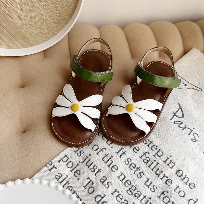 Women'S Korean-Style Sandals Flower Contrast Open Toe Soft Sole Comfortable Girl'S Non-Slip Roman Woven Strap Princess Trendy Shoes - Image 1