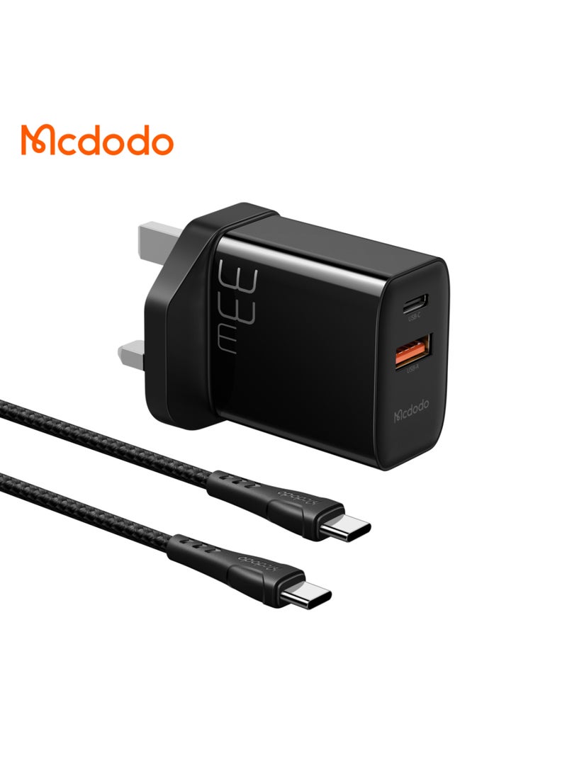 مكدودو Mcdodo مجموعة شاحن سريع 33 واط (PD/PPS، منفذ 1C+1A)، مع كابل USB-C إلى C بقوة 60 واط 1.2 متر - Image 1