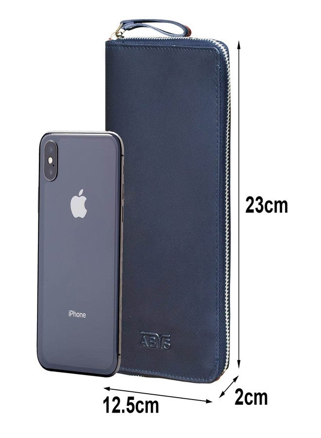 ABYS حامل مستندات من الجلد الطبيعي من ABYS، مزود بتقنية حجب RFID، باللون الأزرق الداكن، مع سحاب معدني للإغلاق (GP01BL) - Image 2