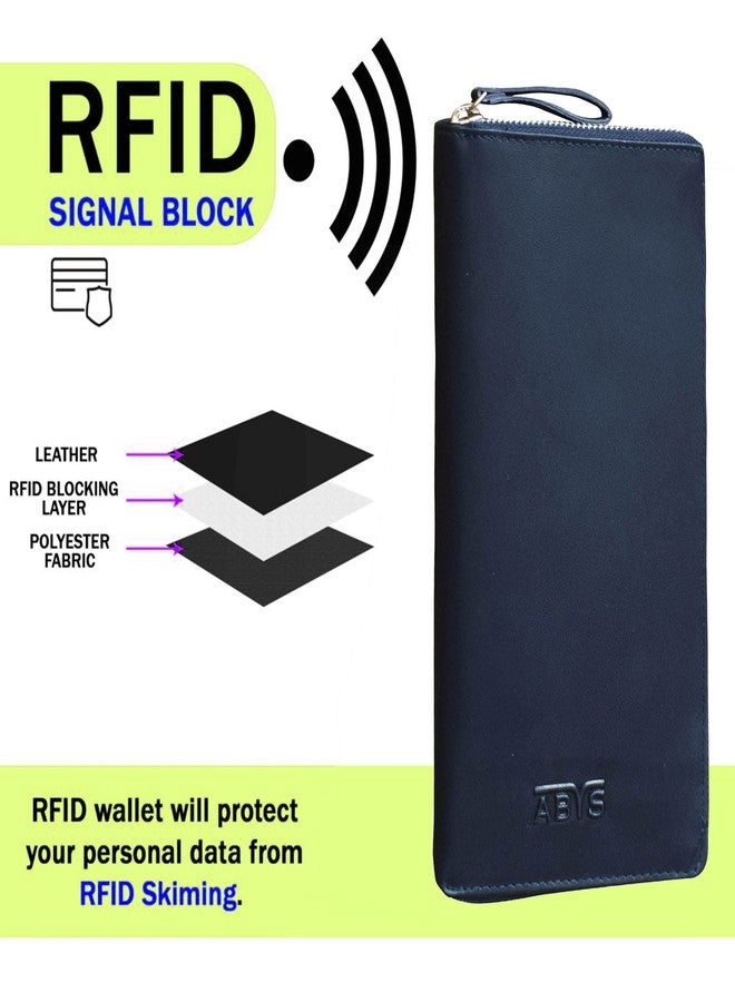 ABYS حامل مستندات من الجلد الطبيعي من ABYS، مزود بتقنية حجب RFID، باللون الأزرق الداكن، مع سحاب معدني للإغلاق (GP01BL) - Image 3