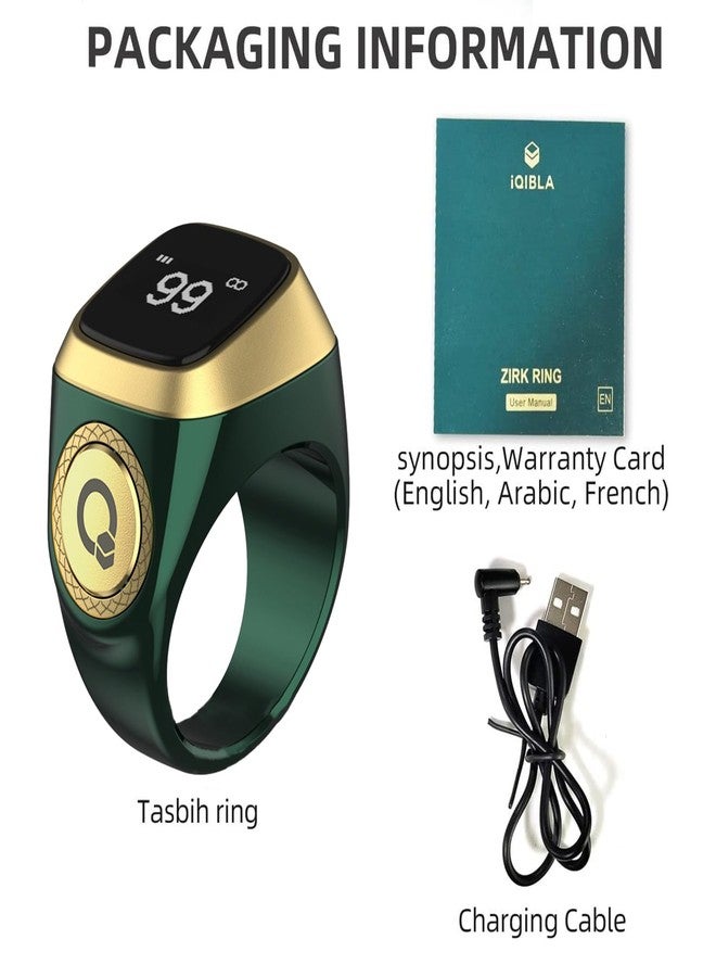 OUD Bukhoor Smart Tasbih Zikr Ring, 20mm Muslim Digital Azan Alarm Clock, Tasbih Counter Smart Ring (Green) - Image 5