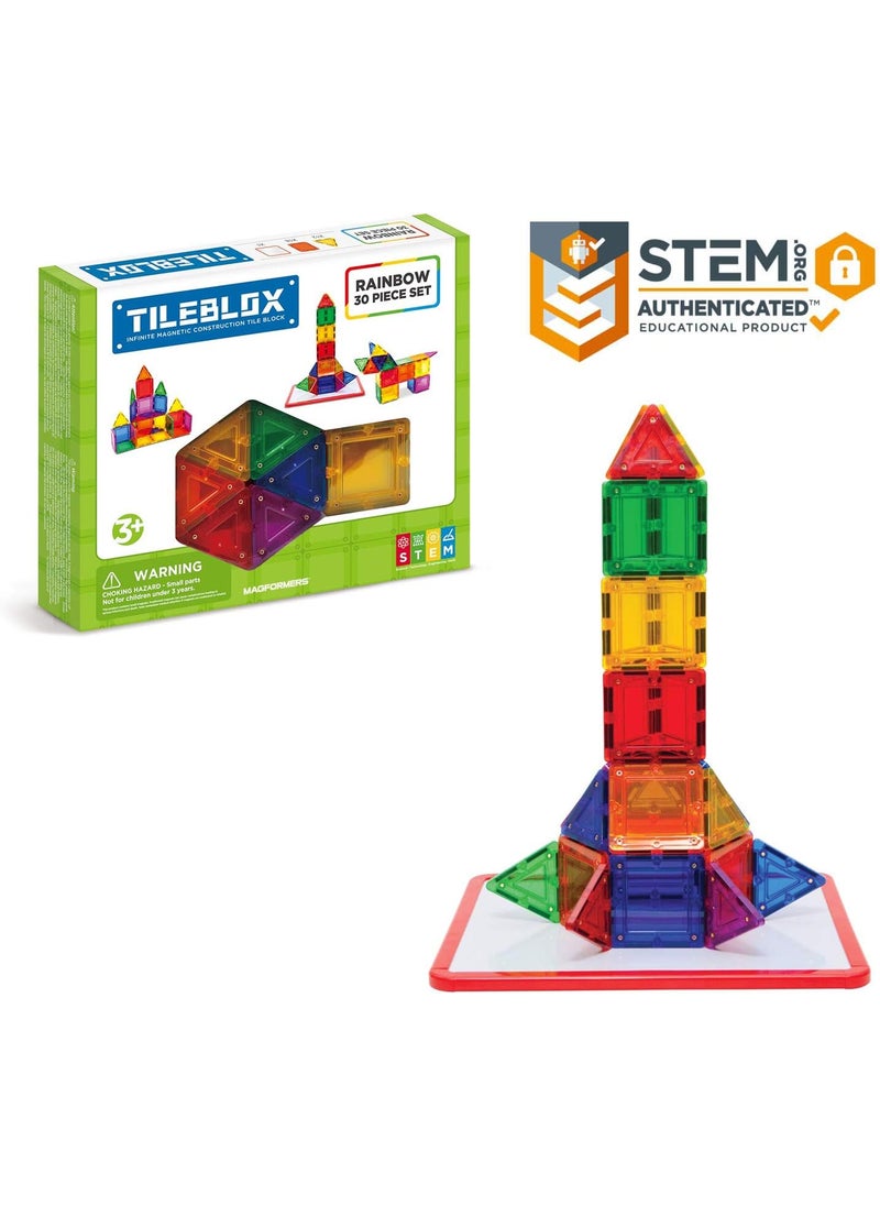 Magformers Tileblox Rainbow 30 pieces with Magnetic Activity Board Magnetic Building Blocks Educational Magnetic Tiles Kit  Magnetic Construction STEM Toy Set  - Image 1