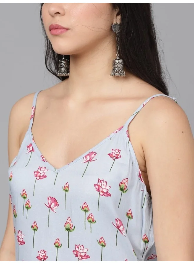 AKS Pastel Blue Printed Kurta Palazzo Set