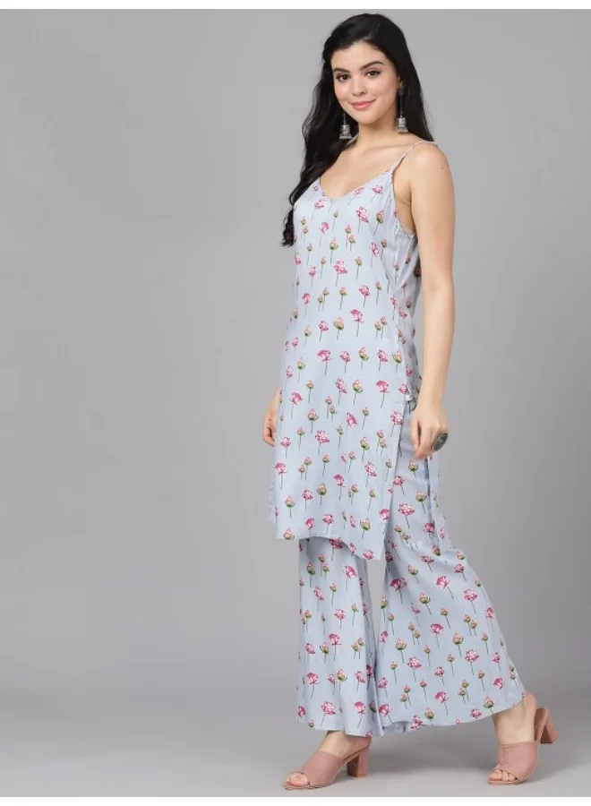AKS Pastel Blue Printed Kurta Palazzo Set