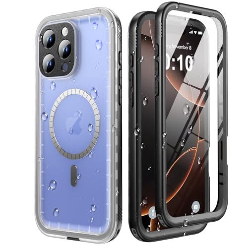 SOKUSIN Magnetic for iPhone 16 Pro Max Case Waterproof - Comaptible with Magsafe, Built in Screen & Lens Protector, Shockproof Drop/Dust Proof Case, Full Body Rugged Cover, 6.9" Black/Frosted Clear - Image 1